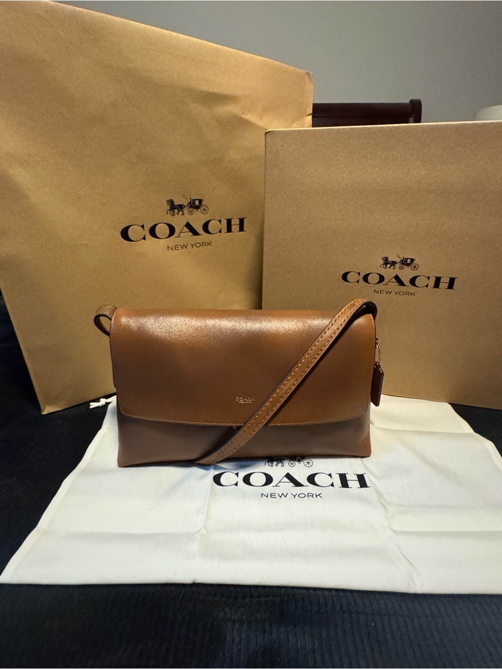 Coach Chelsea 30 Shoulder Bag in “Loved Leather” Brown and Brass